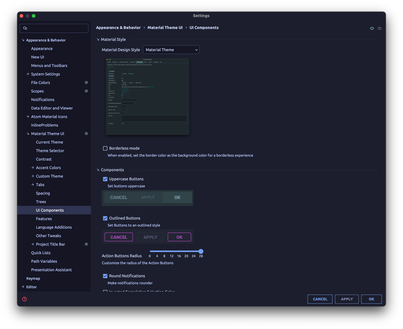 UI Components Settings