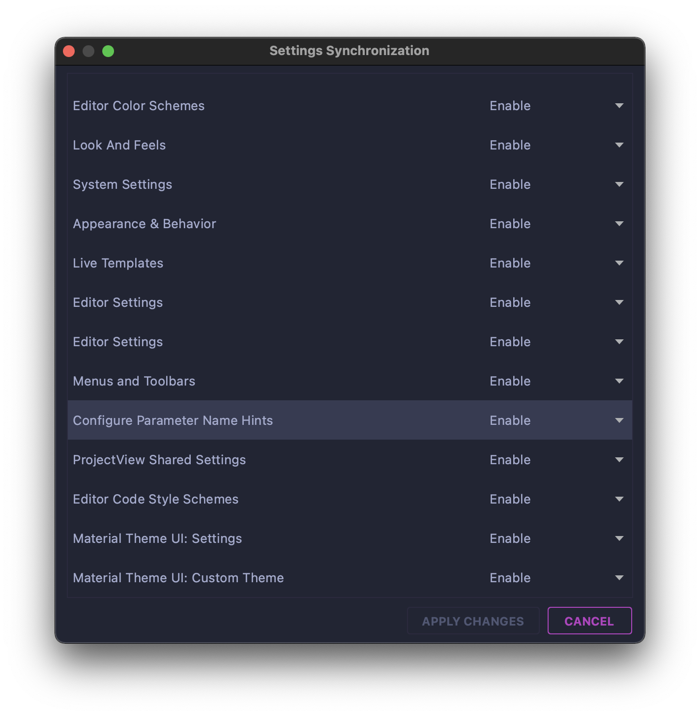Sync Settings